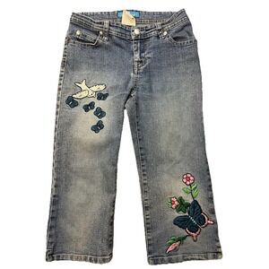 Y2K Jordache Girls Embroidered Butterfly & Bird Jeans Size 10